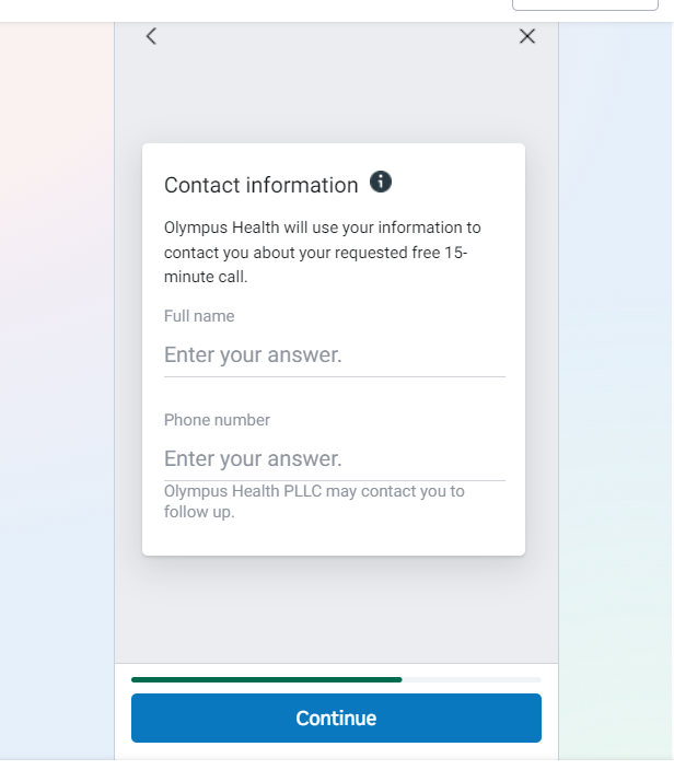 Olympus Health lead form opt-in flow, step 1