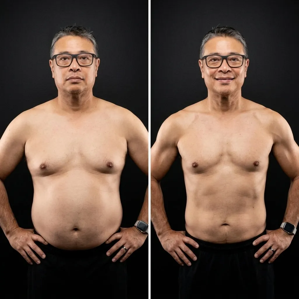 M., 52, before and after